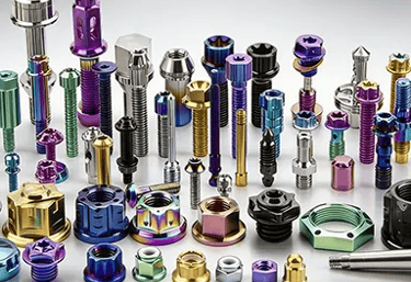 Titanium fasteners product lineup showing various sizes and types of aerospace-grade bolts and faste