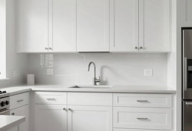A clean, modern kitchen in St. Petersburg, Florida, with cabinets refinished in a smooth, high-end white finish. The lighting is bright and inviting.