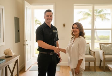 Caloosa Electric technician shaking hands with a homeowner in a Southwest Florida