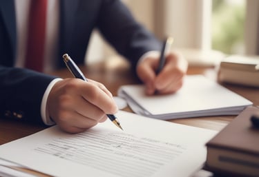 Close-up of a land deed document with a pen resting on top, symbolizing ownership.