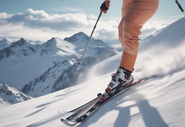 Close-up of a woman layering a sleek, soft ski base layer under her jacket against a snowy mountain backdrop.