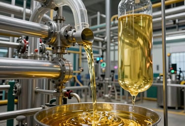 Illustration of the circular process turning used oil into eco-friendly biofuel.