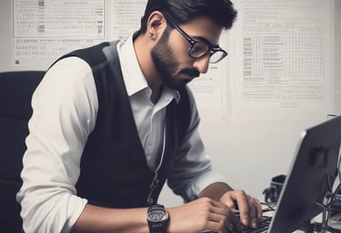 A diverse group of teachers and school administrators collaborating over tablets and laptops in a bright, modern school office.