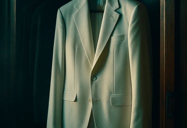 a suit and tie on a suit hanger