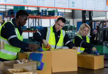 a group of people in safety vests and safety vests