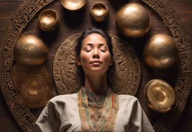 a woman with a large golden bowl of food