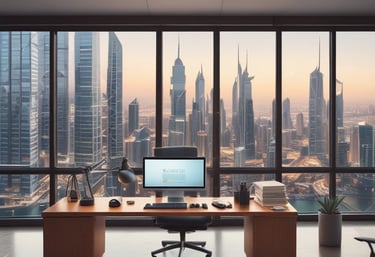 A professional consultant discussing plans with a client in a modern office setting.