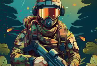 a soldier in camouflage gear with a rifle