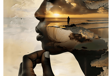 a person standing in front of a sunset, medittion