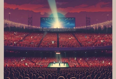 a concert with a stage and a crowd of people
