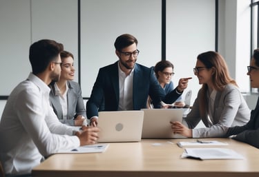 A person with a striped shirt and a cap is standing in front of a computer screen displaying data and analytics. Another laptop is open on a desk below the monitor, and a large metallic tank with a pressure gauge is nearby.