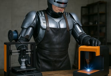 the geeksmith in his shop creating his goods.