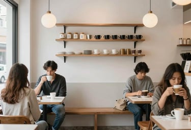 A vibrant retail store front bustling with happy customers and engaging promotions.