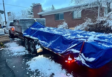 A hot tub on a large trailer to be donated