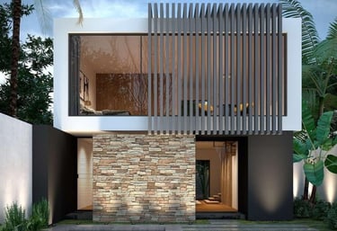 Cerramiento exterior de vivienda con diseño modular en madera y vidrio de grandes dimensiones