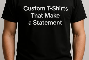 a man wearing a t - shirt that says custom t - shirts that make a