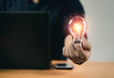 a person holding a light bulb in their hand