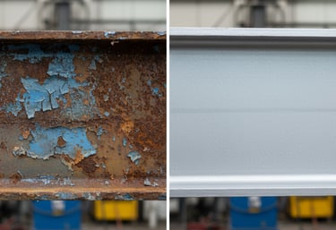 Antes y después viga de metal oxidada