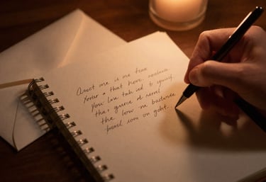 Torn handwritten letter beside lit candle symbolizing unsent letter journaling for self-discovery