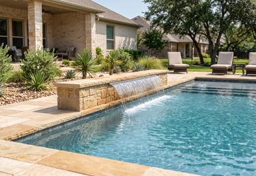 Clear pool with working water feature in Round Rock TX