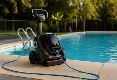 Pool cleaning equipment during weekly pool maintenance in Cedar Park, Texas.