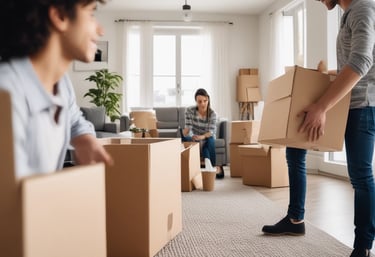 an elderly couple moving from a large home to a smaller condominium