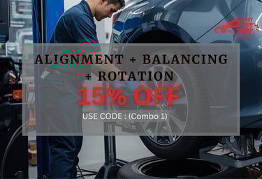 Alignment, tire balancing and rotation combo service with 15% off at Fast Tire Shop.