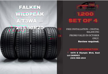 Falken Wildpeak A/T3WA 265/60R20 all-terrain tires set of four with free installation at Fast Tire S