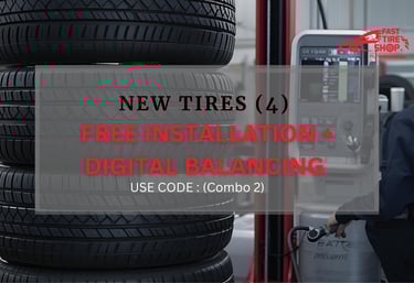 Four new tires combo with free installation and digital balancing at Fast Tire Shop East LA