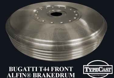 Typecast Bugatti T44 front aluminium cast iron Alfin brake drum for vintage classic road and race cars