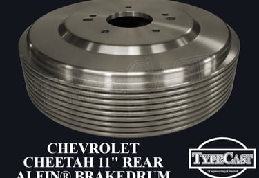 Typecast Chevrolet Cheetah 11" rear aluminium cast iron Alfin brake drum for vintage classic road and race cars