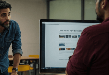 Two men creating an online course in front of a monitor