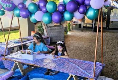 teepee picnic table hire under the sea with balloon garland