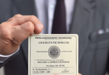 a man in a suit and tie holding a business card
