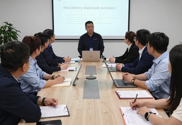 Photo of a group of office workers engaging in a guided workplace exercise session.