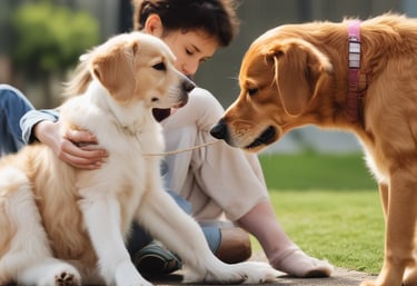 a group of people playing frisbee with their dogs