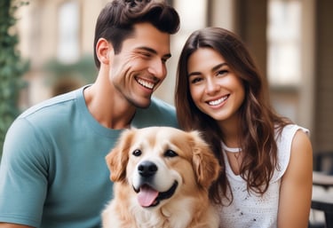 a brown dog sitting on top of a tree trunk