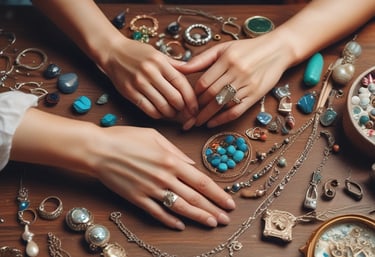 An elegant display of various handcrafted jewelry pieces highlighting their imperfections.