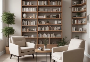 A serene therapy session setup with calming colors.