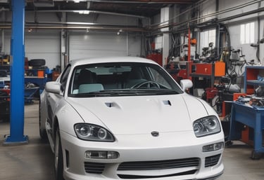 A professional auto repair shop with modern equipment.