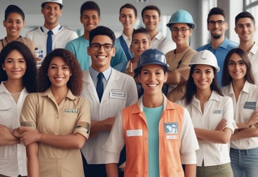 A diverse group of professionals engaged in a language training session.