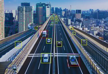 a highway with a car driving on a highway