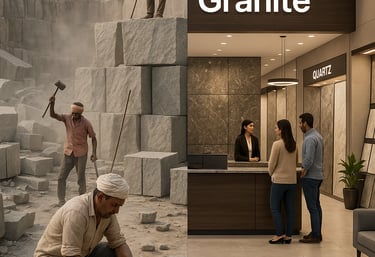 a man is working on a large granite stone block