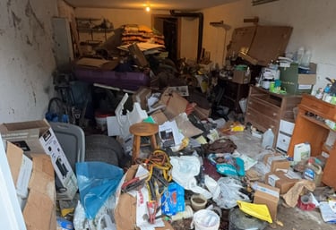 Before and after view of hoarder house cleanout results