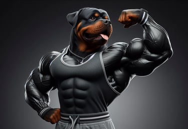a dog wearing a black and white outfit and a black and white dog