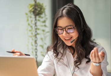 a woman in a headset with a headset and a headset