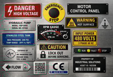 industrial metal nameplates for machinery