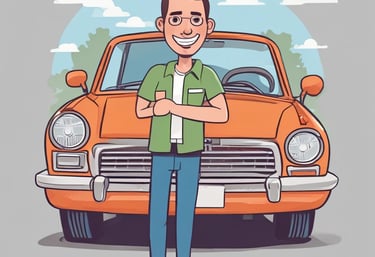 A friendly consultant shaking hands with a happy customer beside a new car.