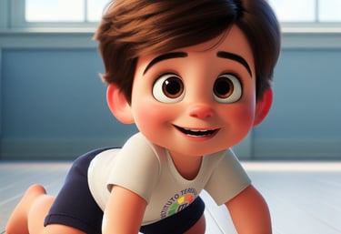 Bebê com uniforme no berçário