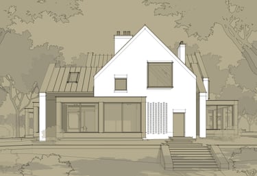 A scetch of a home with trees